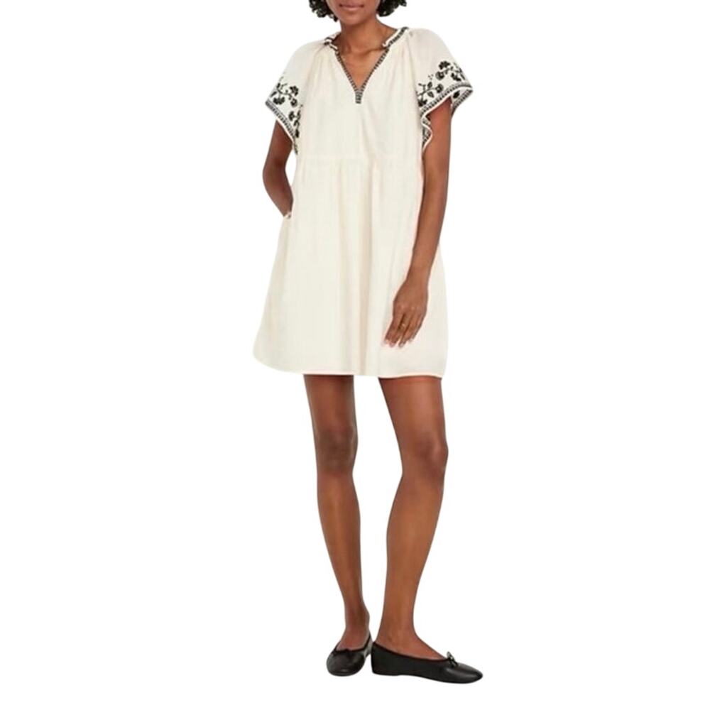 Old Navy Embroidered Mini Swing Dress XLarge Flutter Sleeves 100% Cotton